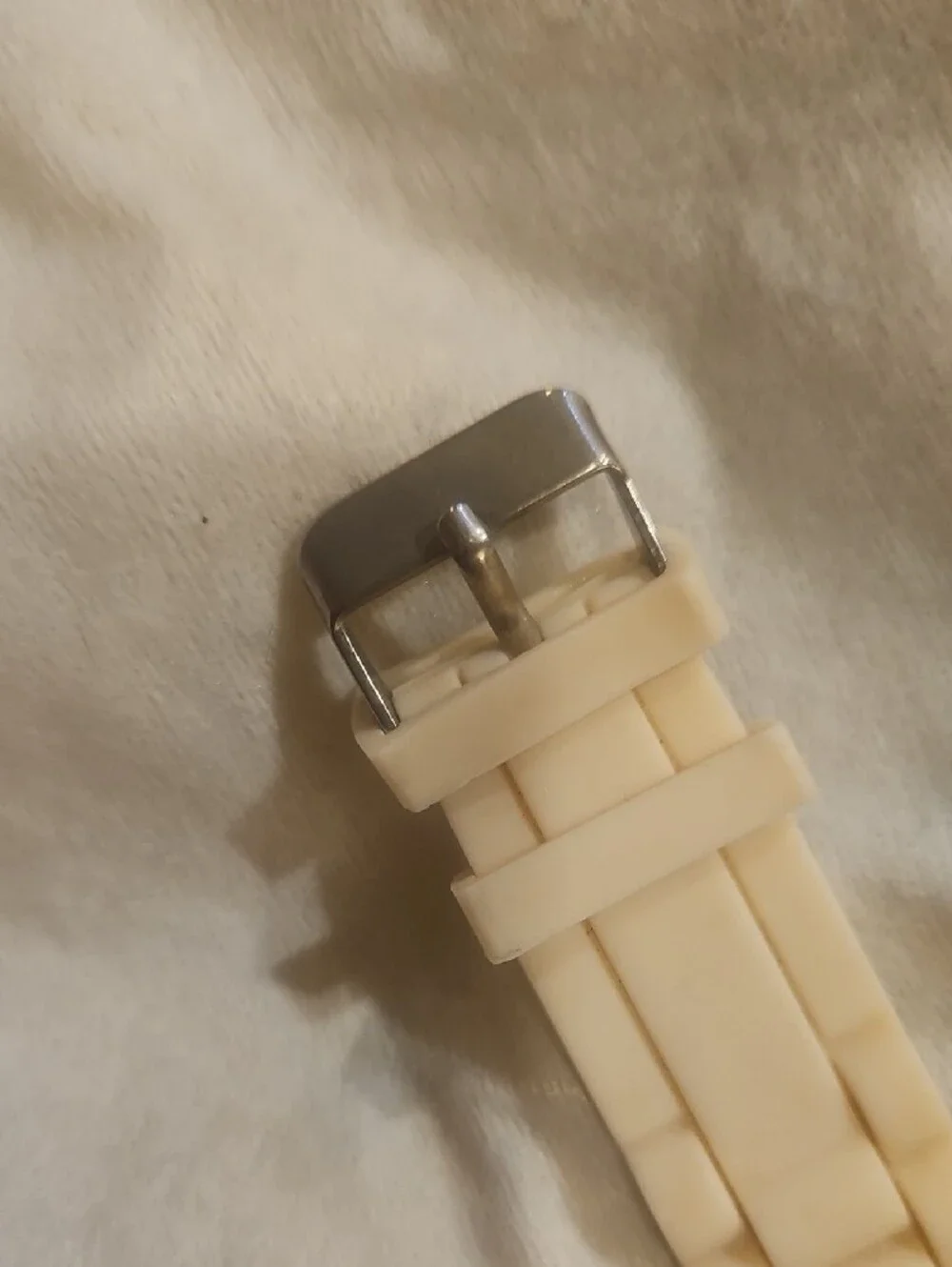 Ivory Silicone Strap Watch with Crystal Bezel